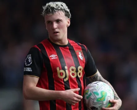 Alex Jimenez of Bournemouth during the Premier League match between Bournemouth and Crystal Palace at Vitality Stadium on May 03, 2026 in Bournemouth, England. (Photo by Steve Bardens/Getty Images)