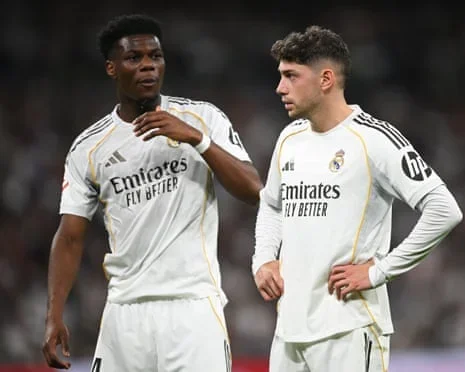 Aurélien Tchouaméni (left) and Fede Valverde during a match